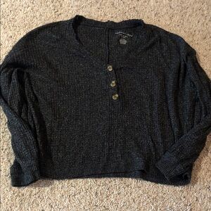 Cozy Black Button Henley Sweater AE